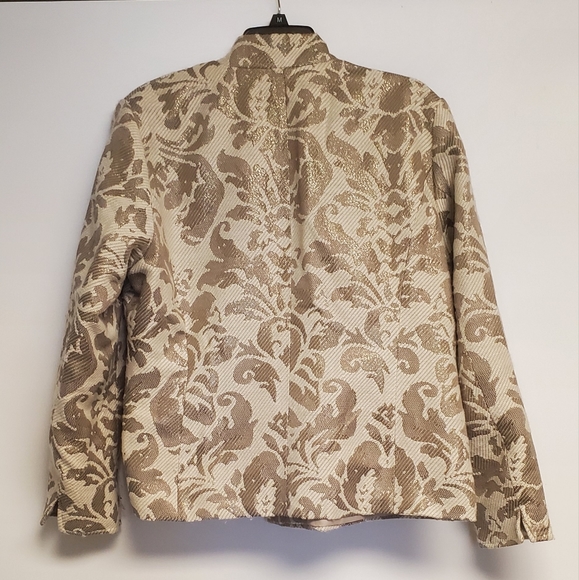 COLDWATER CREEK Womens Champagne Met Gold Jacquard Wool Blend Blazer Jacket 16 - Picture 7 of 7